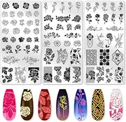 beinkmake 3Pcs Roses Nail Stamping Plate Set Vintage Flower Nail Stamp Templates Elegant Floral Leaf Metal Reusable Tools with Stamper Scraper for Manicure Printing