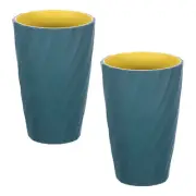 2Pcs Striped Drinking Cups Unbreakable Bathroom Cup Toothbrush Holder, Dark Blue