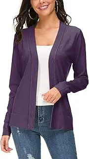 [Urban CoCo] Women's Long Sleeve Open Front Knit Cardigan Sweater, Purple, Small