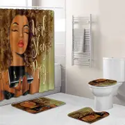 Catzon 4 Pcs Set Creative Colorful Printing Toilet Pad Cover Bath Mat Shower Curtain Set-11