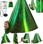 Sensory Swing for Kids Indoor & Outdoor Double Layer Therapy Cuddle Hammock Chair with 360 Swivel Hanger Kit Adjustable Swing for Child and Adult with Aspergers Autism ADHD (Aurora Green)