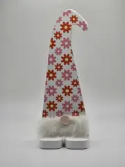 8" Wooden Red And Pink Flower Gnome With Plush Beard Spring Or Easter Decor