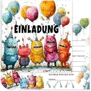 Vielucks® 15 x Dino Invitation Cards Square Original with Stickers, Invitation Cards Children's Birthday Boy Girl Birthday Invitations, Party Invitations, School Invitation Cards (Monster)