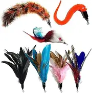 Cat Teaser Wand with 7 Assorted Interactive Refills Feathers Teaser, Cat Feather Toys for Exercising Kitten and Cat