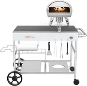 BBQMall Pizza Oven Cart Table for Ooni Koda/Karu/Fyra 16 & 12 ,Movable Food and Prep Workcart, Rolling Kitchen Cart, Outdoor Grill Stand for Ninja Woodfire,Blackstone Griddle,Large 25"D x 50"W x 31"H