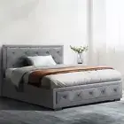 King Single Size Bed Frame Gas Lift Base With Storage Tufted Headboard Grey