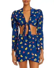 WeWoreWhat SET Chloe Mini Skirt & Bisou Tie-Front Crop Top Fruit Print SET NWT