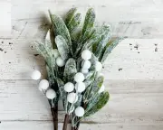 Set of 3 decorative frosted mistletoe & white berry greenery holiday picks