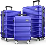 [BEOW] 3-Piece Expandable Hard-Sided Luggage Sets with Spinner Wheels, TSA Lock, Lightweight Suitcase for Women & Men, 20/24/28 Inch, Blue - Durable & Stylish Travel Luggage