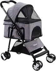 Pet Stroller Dog Pram Cat Carrier Travel Large Pushchair Foldable 4 Wheels Grey