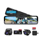 PORMIDO Triple Mirror Dash Cam 12" with Detached Front and in-Car Camera,Wate...