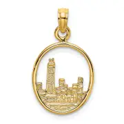 14K Yellow Gold Chicago Skyline In Circle Frame Charm