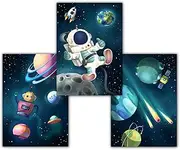 Space Children's Room Pictures with Astronaut, Rocket, Planets and Stars - Decorative A4 Wall Pictures for Boys and Girls, Set of 3 Space Posters without Frame, Children's Pictures Universe (Set A)