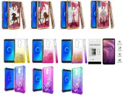 For Alcatel 3V A3V / TCL 5032W (2019) Liquid Glitter Case Cover + Tempered Glass