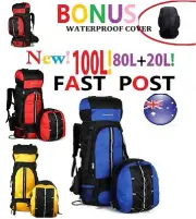 100L (80L+20L) Backpacks Bag Camp Camping Hiking Travel Backpack Red Blue Yellow