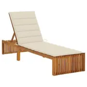 Wooden Sun Lounger With Cushion Deck Patio Pool Daybed Adjustable Backrest 200cm