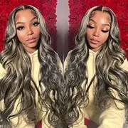 250 Density FB/27 Balayage Highlight Ombre Lace Front Wig Human Hair 32 Inch Body Wave 13 x 4 HD Transparent Lace Front Wigs Human Hair Pre Plucked Ash Blonde Wig Human Hair for Women with Baby Hair