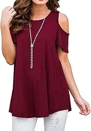 [Afibi] Womens Cold Shoulder Half Sleeve Swing Tunic Tops for Leggings