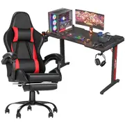 Advwin Gaming Chair Desk Set RGB Office Table Racing Seat(RGB Black Desk + Red & Black Chair)