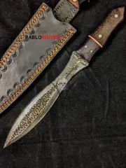12" Old Hand Forged Damascus Steel Hunting Dagger Micarta Handle + Cover