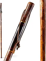 Brazos Rustic Hickory Wooden Walking Stick - Traditional Safari Handle for Men and Women - Made in USA - 58" Natural