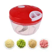 Manual Food Chopper Powerful Hand Held Vegetable Blender - Red