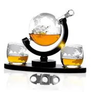 Whiskey Decanter – Elegant Globe Design with Etched World Map, Includes 2