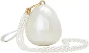 [DONGSUO] Pearl Effect Evening Clutch, Oval Acrylic Handbag with Beaded Strap, Ivory White