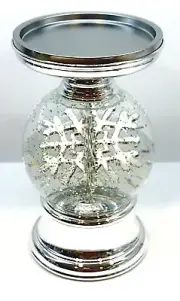Bath Body Works Snow Globe Snowflake 3 Wick Pedestal Candle Holder 8.5" New