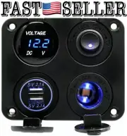 Blue LED Switch Panel Kit Dual USB Car Charger+Voltmeter+12V Power Socket+On-Off
