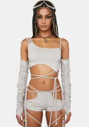 [DARKER WAVS] Compression Rope Crop Top & Gloves Set