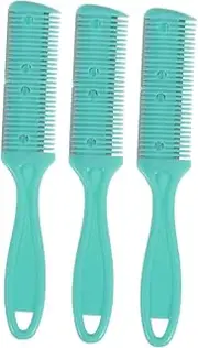 BATHVEVE 3pcs Double Sided Hair Cutter Comb Stainless Steel Hair Scissors Plastic Trimmer Styling Green