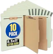 1InTheOffice Document Folder, File Organizer, Pressboard Classification Folders, Letter Size, 2 Dividers, 6 Fasteners, Green, 10 Pack