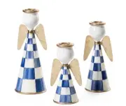 Mackenzie Childs- Royal Check Angel Candle Holders, Set of 3 - BNIB
