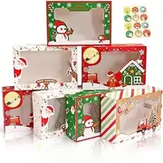 ZANZER 12PCS Christmas Cookie Boxes with Clear Window Paper Xmas Gift Cupcake Treat Sweet Candy Boxes for Christmas Party Supplies with sticker