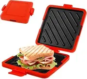 Microwave Toastie Maker, Microwave Toastie Sandwich Maker and Grill Wireless Silicone Microwaveable Cookware, Adjustable Toastie Maker Breakfast Sandwich Maker Non-Stick for Bread Sandwich(Red)