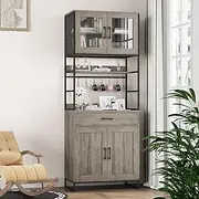 BOTLOG Hutch Cabinet with Storage, 180.5cm H Kitchen Cabinet with Microwave Stand, Hooks, Drawers for Home Bar, Kitchen, Dining Room, Industrial