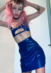 [Elissa Poppy] Blue Latex Mini Skirt