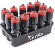 Precision 12 Water Bottles & Carrier Set, 750ml BPA Free Sports Bottles with Easy Pull Lids, Durable Plastic Holder for Football Rugby Team Training, Black