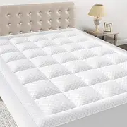 OLANLY King Quilted Fitted Mattress Pad, Elastic Fitted Mattress Topper, Cooling Soft Mattress Cover Stretches up to 21 Inches Deep, Machine Washable Mattress Protector (78x80 inch, White)