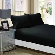 Fabric Fantastic 1000tc Ultra Soft Double Size Bed Black Fitted Sheet & 2 Pillowcases Set