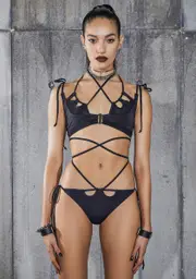 [DARKER WAVS] Snare Cut-Out Tie Strap Bikini Set
