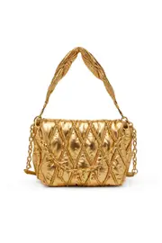 [Diesel] Diesel - Charm-D M-Shoulder bag in quilted metallic nylon - Shoulder Bags - Woman - Gold UNI Gold