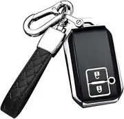 HIBEYO TPU Key Fob Cover for Suzuki Swift 2017 2018 Wagon R Accessories Key Shell Cover Smart Remote Auto Key Shell for Suzuki 2 Buttons Key with Keychain-Leather Keychain Black