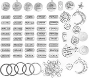 Incraftables 60pcs Word Charms with 15pcs Clasps & Rings for DIY Necklace, Bracelet, Keychain & Jewelry Making. Silver Metal Motivational & Inspirational Pendants Bulk Charm Set for Crafting Supplies