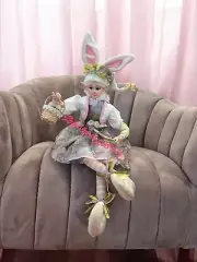 Cynthia Rowley Easter Elf Bunny Shelf Sitter Doll 26" Tabletop Spring Home Decor
