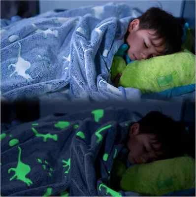 Glow in The Dark Dinosaur Blanket for Boys and Girls 60 x 72 inch Soft Fleece