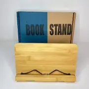 Bamboo Book Stand Adjustable Cookbook Holder Tablet Tray Page Paper Clips