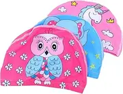 Yardwe 3Pcs Printed Swim Caps Cartoon Elastic Swim Hats for Boys and Lightweight Bathing Caps with Snug Fit for Swimming Practice and Beach Activities