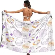 [RPLIFE] Easter Purple Orange Eggs Bathing Suit Cover Sarong Wrap, Fringe Skirt Swim Cover up for Summer Beach/pool, Large, Easter Purple Orange Eggs, Large